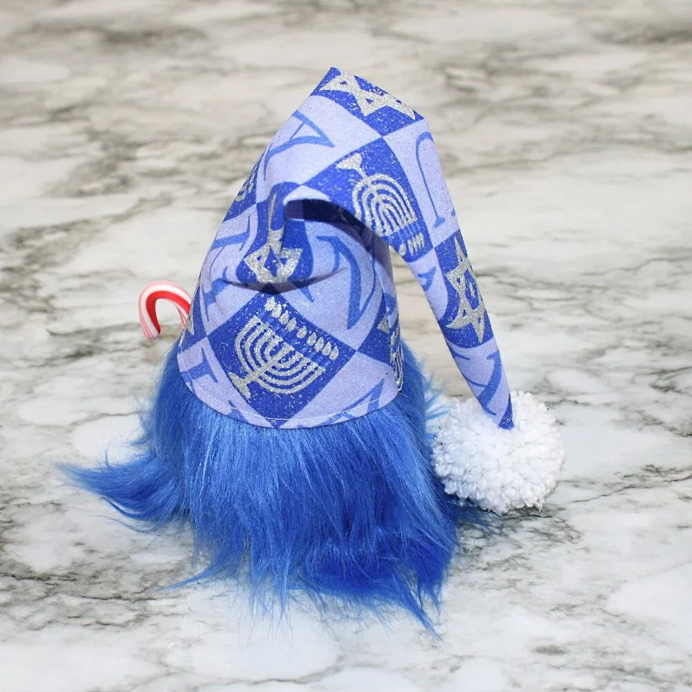 HAND CRAFTED Gnome Hanukkah Air Freshener Cover - Blue Hanukkah Squares Blue